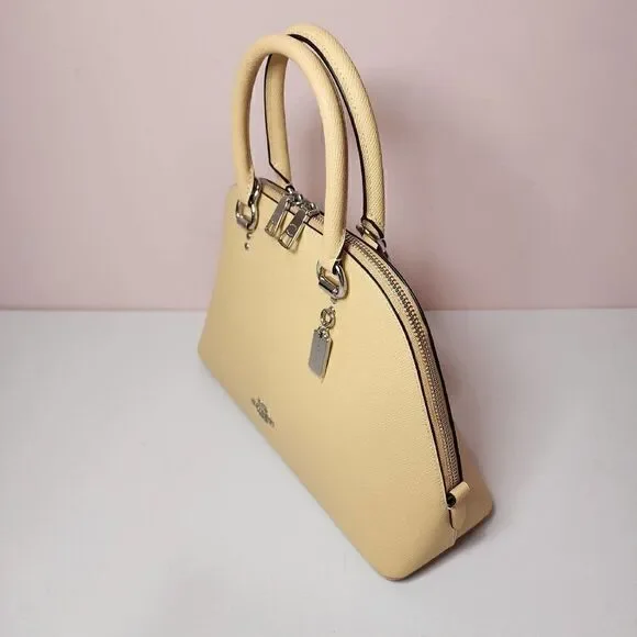 NWT COACH 2553 Katy Satchel Bag Crossgrain Leather Crossbody Silver/Vanilla - Picture 2 of 8